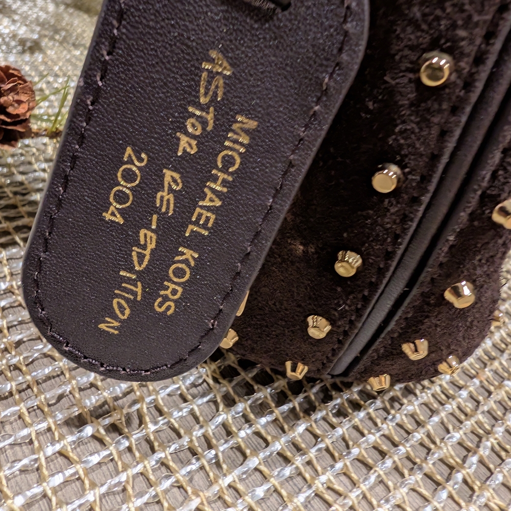 Michael Kors Chocolate Brown Suede Shoulder Bag with Gold Accents - Picture 5 of 9